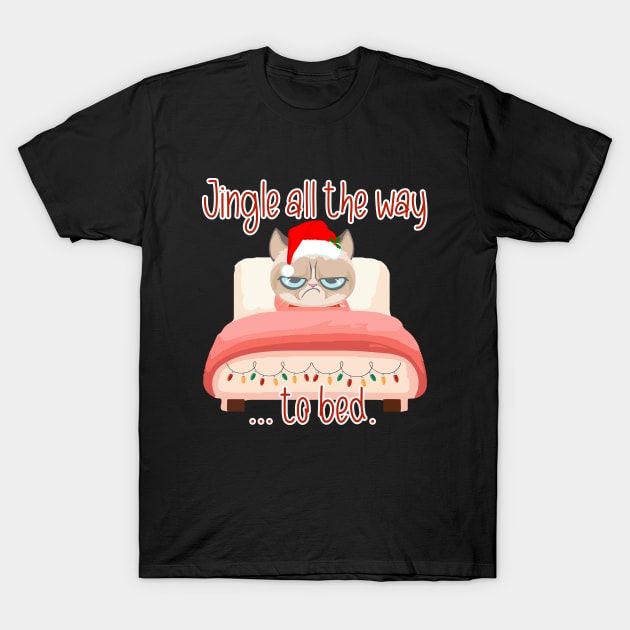 Disgusted Cat Christmas in bed T-Shirt by CyberFather